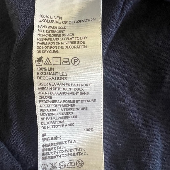 Tommy Bahama Navy Blouse With Flowers Size XS 100% linen - Picture 4 of 5